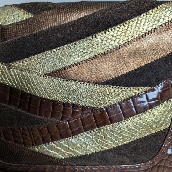 Vintage 80s patchwork cross body bag brown snakeskin croco - Picture 3 of 10